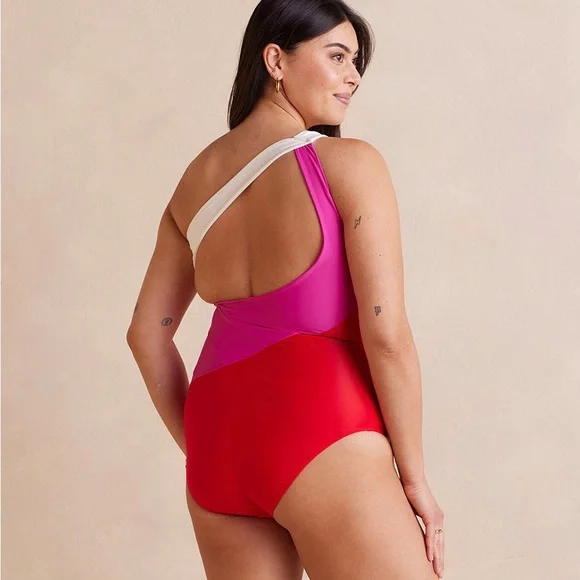 Summersalt Sidestroke One Piece Swimsuit 8 Pink Red Colorblock Vacation Summer - Picture 4 of 13